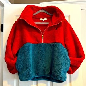 Aviator Nation Teddy Apres Color Block Jacket- Cherry